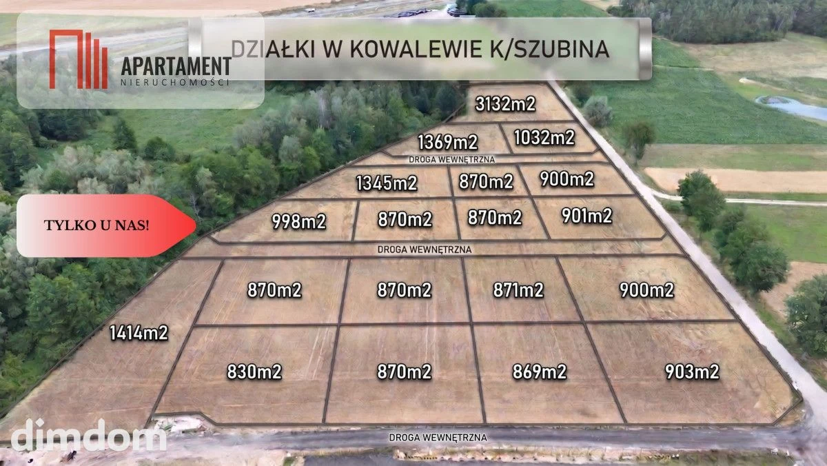 *Działki 830- 3132m2  Kowalewo Szubin ŚCIANA LASU
